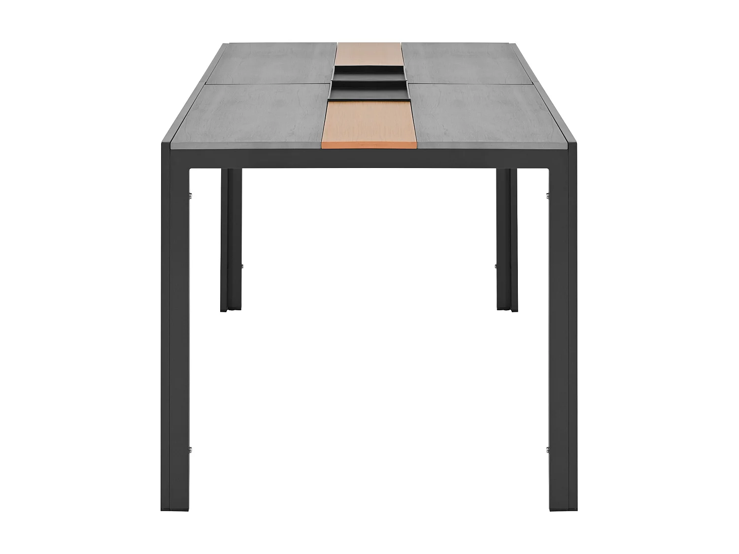 Salle à manger de jardin en aluminium 6 places - Table + 2 bancs - Coussins de dossier et d'assise amovibles - Gris