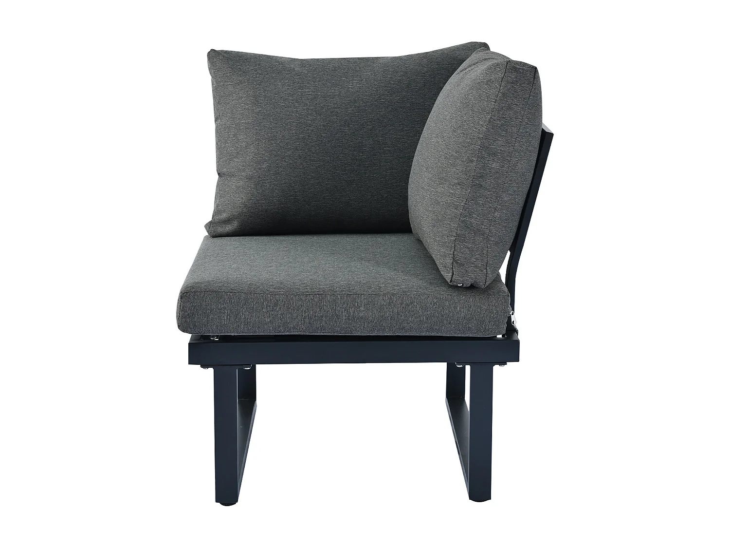 Liege-Eckgartenmöbel aus verzinktem Stahl – 2 Sofas + 2 Fußstützen + ein Tisch – 9 Sitz- und Rückenkissen – Schwarz + Beige