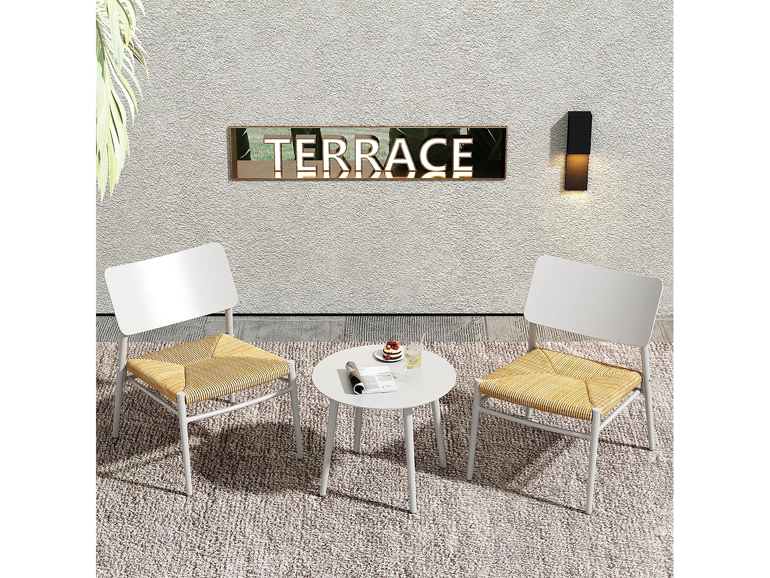 2-zits tuinmeubelen in aluminium en PE rotan - 2 stoelen en een tafel - wit