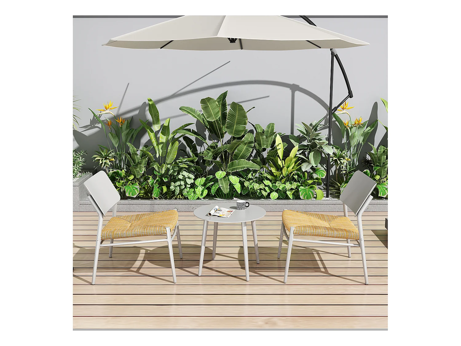 2-zits tuinmeubelen in aluminium en PE rotan - 2 stoelen en een tafel - wit