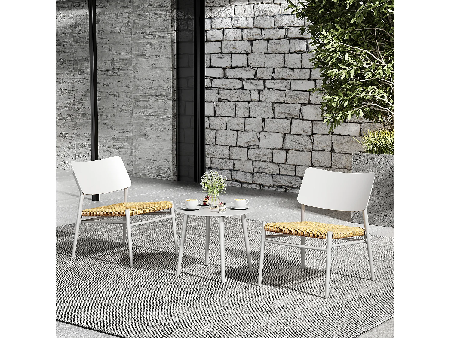 2-zits tuinmeubelen in aluminium en PE rotan - 2 stoelen en een tafel - wit