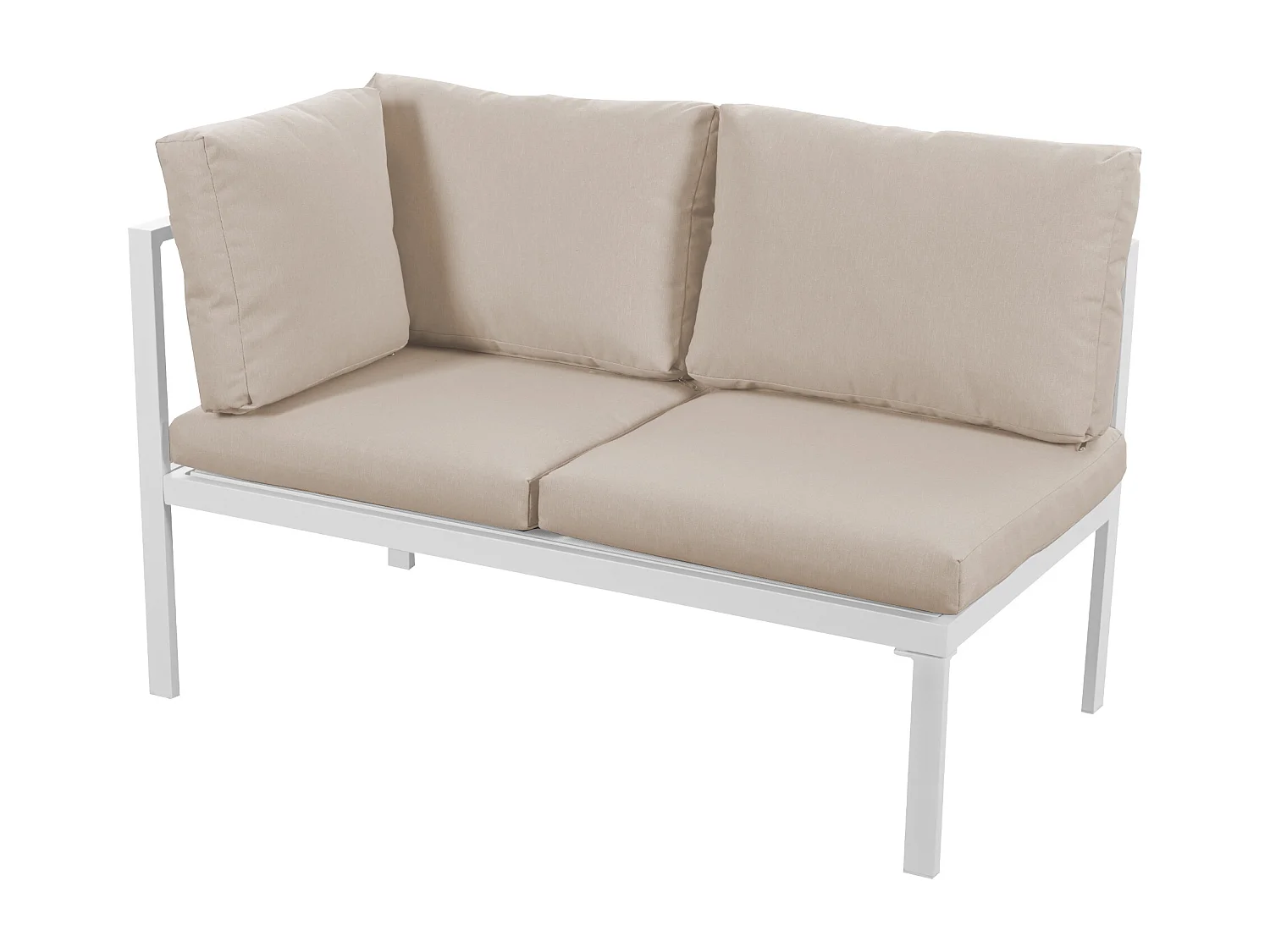 Ensemble salon de jardin d'angle en aluminium 5 places - 2 canapés modulables + 1 pouf + 2 tables basses - Blanc