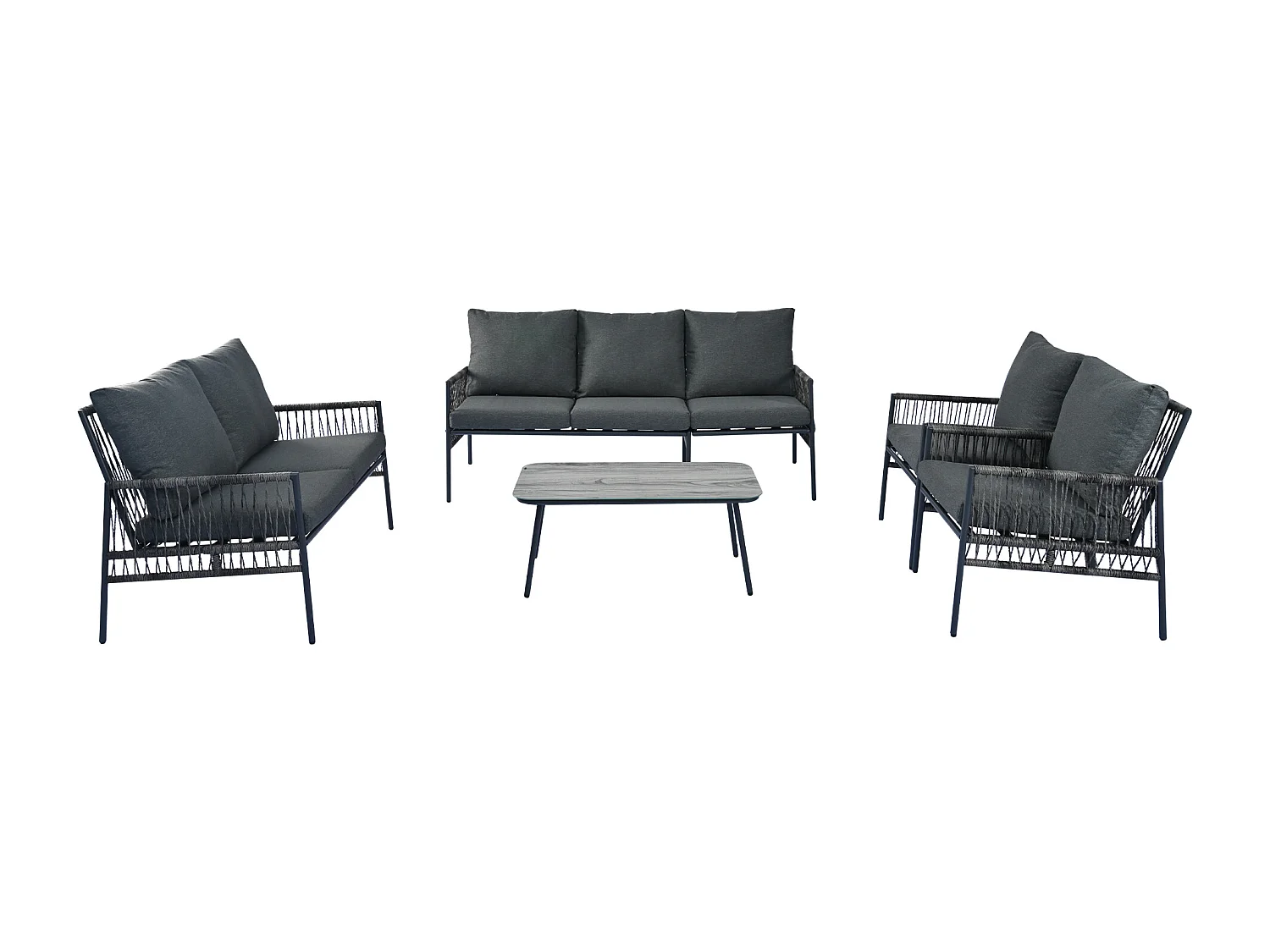 Mobile da giardino in acciaio zincato 7 posti: 2 divani + 2 poltrone + un tavolo - Cuscini seduta sfoderabili - Grigio