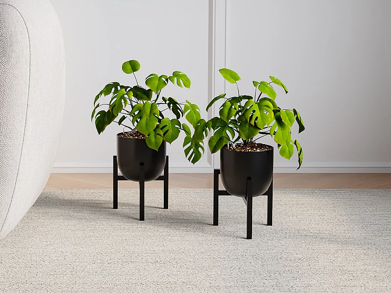 Vaso de ornamentação com pé em metal D18 x A25,5 cm preto fosco - ZARIWI