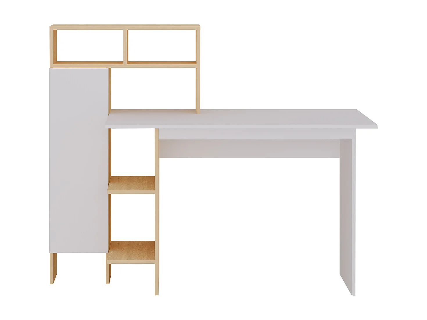 Bureau avec 1 placard et 4 niches - Blanc et naturel - MONTOLANIA