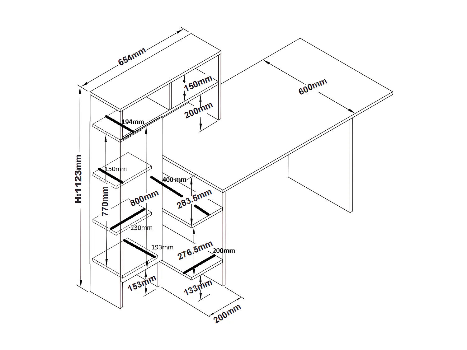 Schreibtisch mit 1 Schrank & 4 Ablagefächern - Weiß & Holzfarben - MONTOLANIA