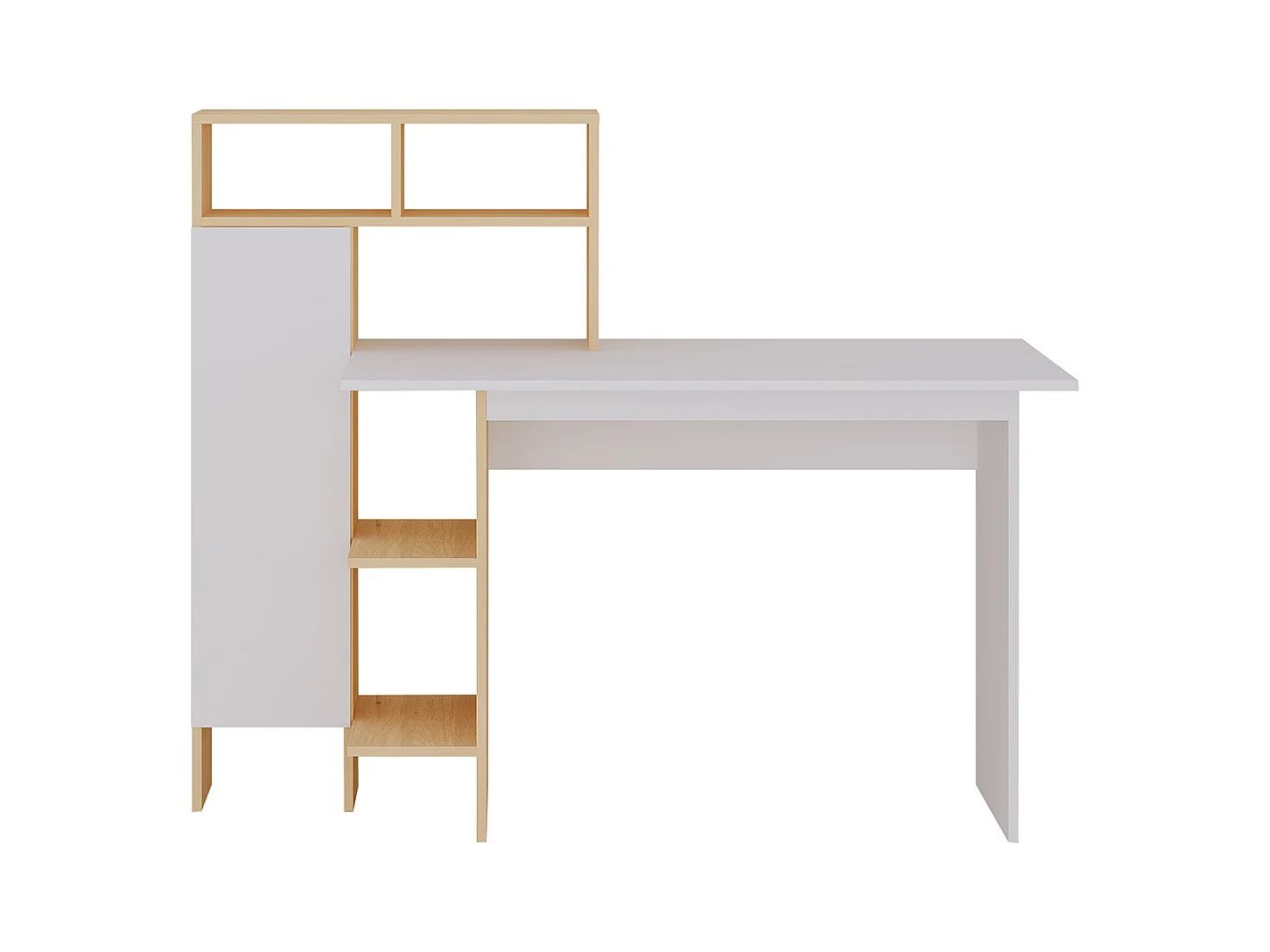 Bureau met 1 kast en 4 nissen - Wit en naturel - MONTOLANIA