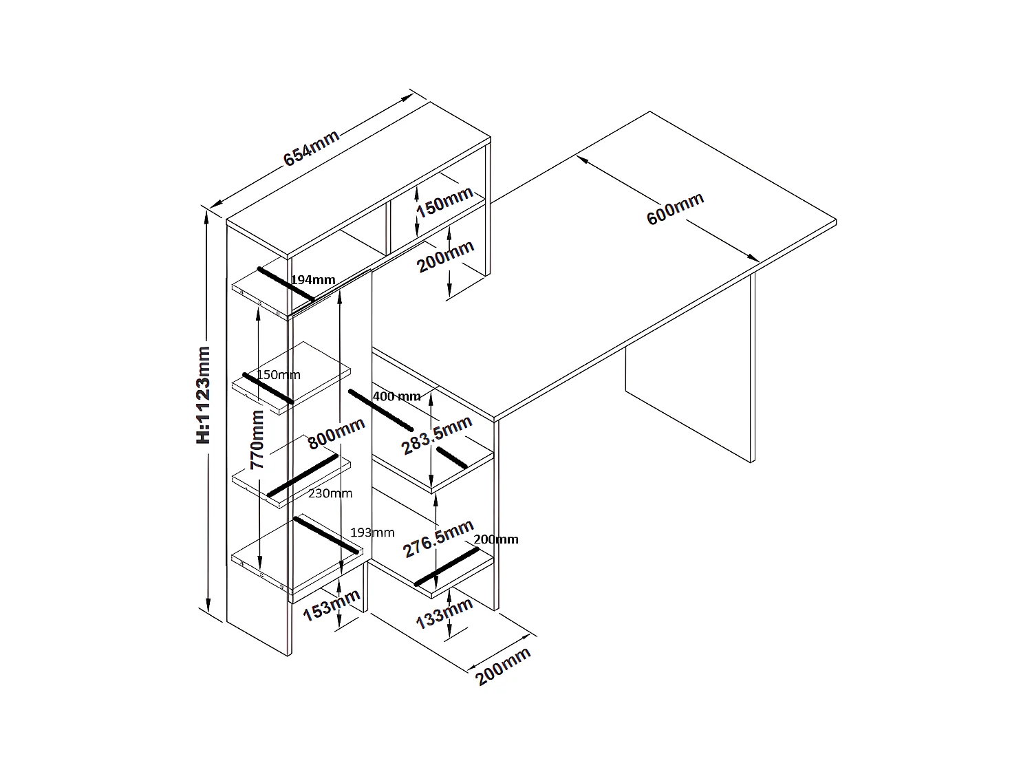 Bureau met 1 kast en 4 nissen - Wit en naturel - MONTOLANIA