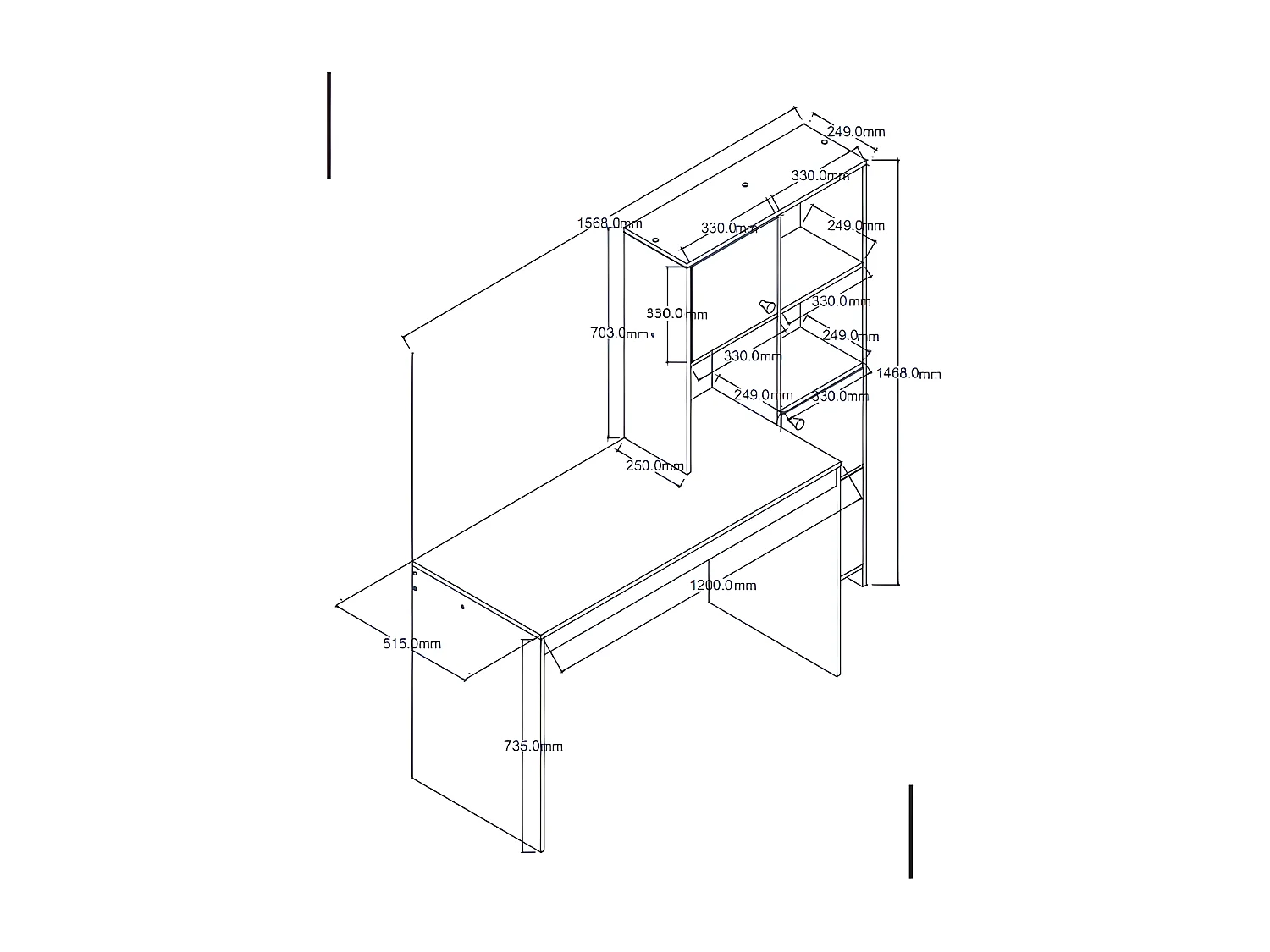 Bureau avec 3 placards et 3 niches - Coloris : Naturel et blanc - ALIOBINI