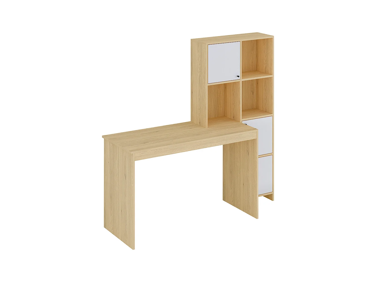 Escritorio con 3 armarios y 3 estantes - Color: Natural y blanco - ALIOBINI