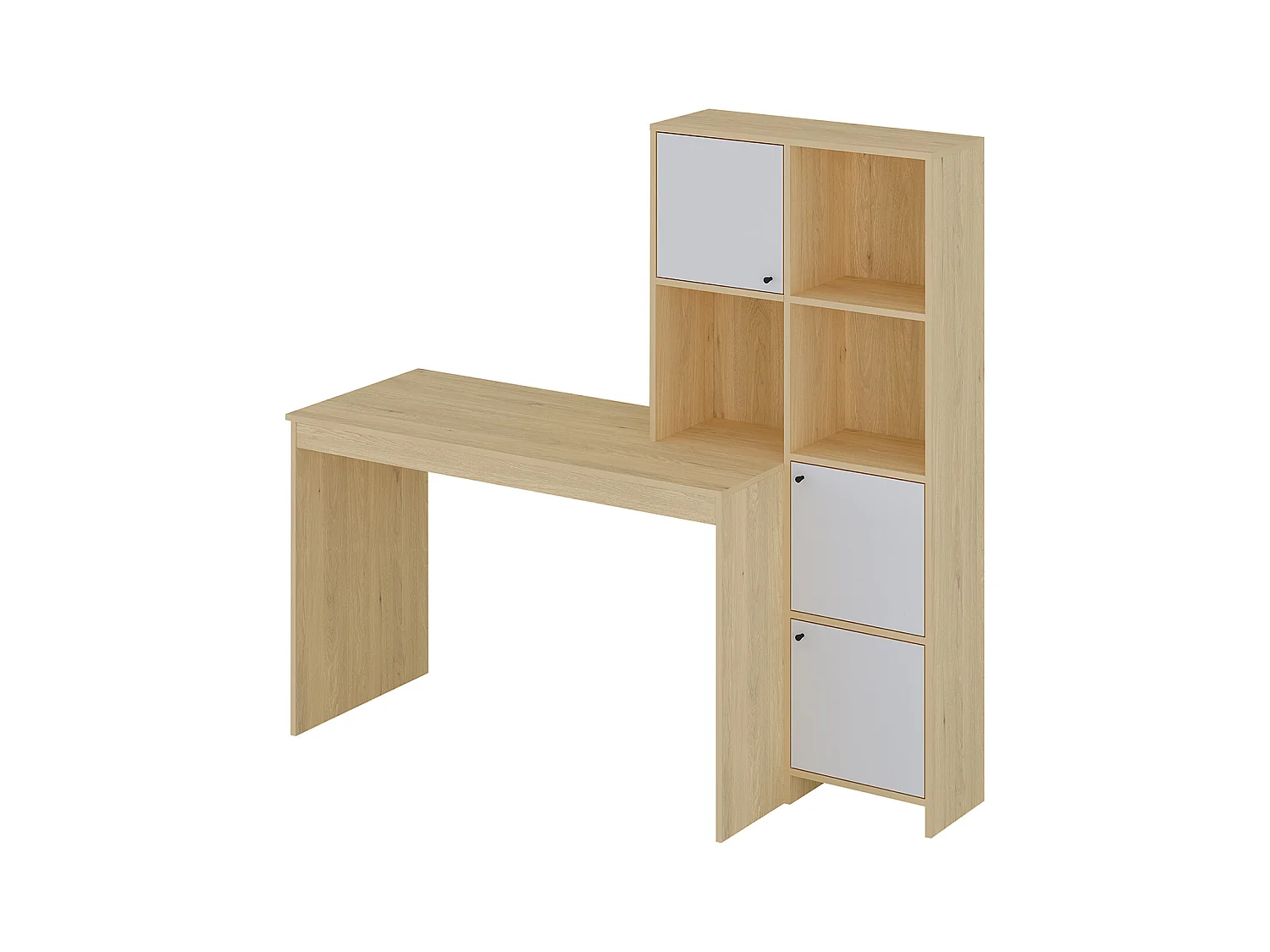 Escritorio con 3 armarios y 3 estantes - Color: Natural y blanco - ALIOBINI