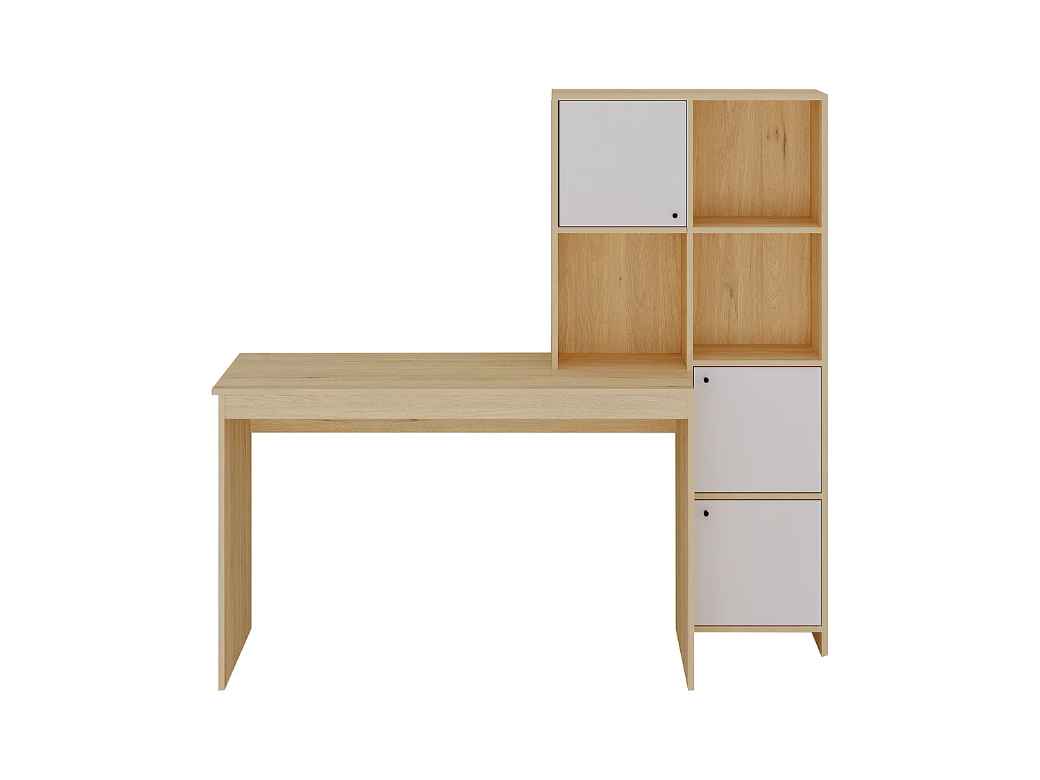 Escritorio con 3 armarios y 3 estantes - Color: Natural y blanco - ALIOBINI