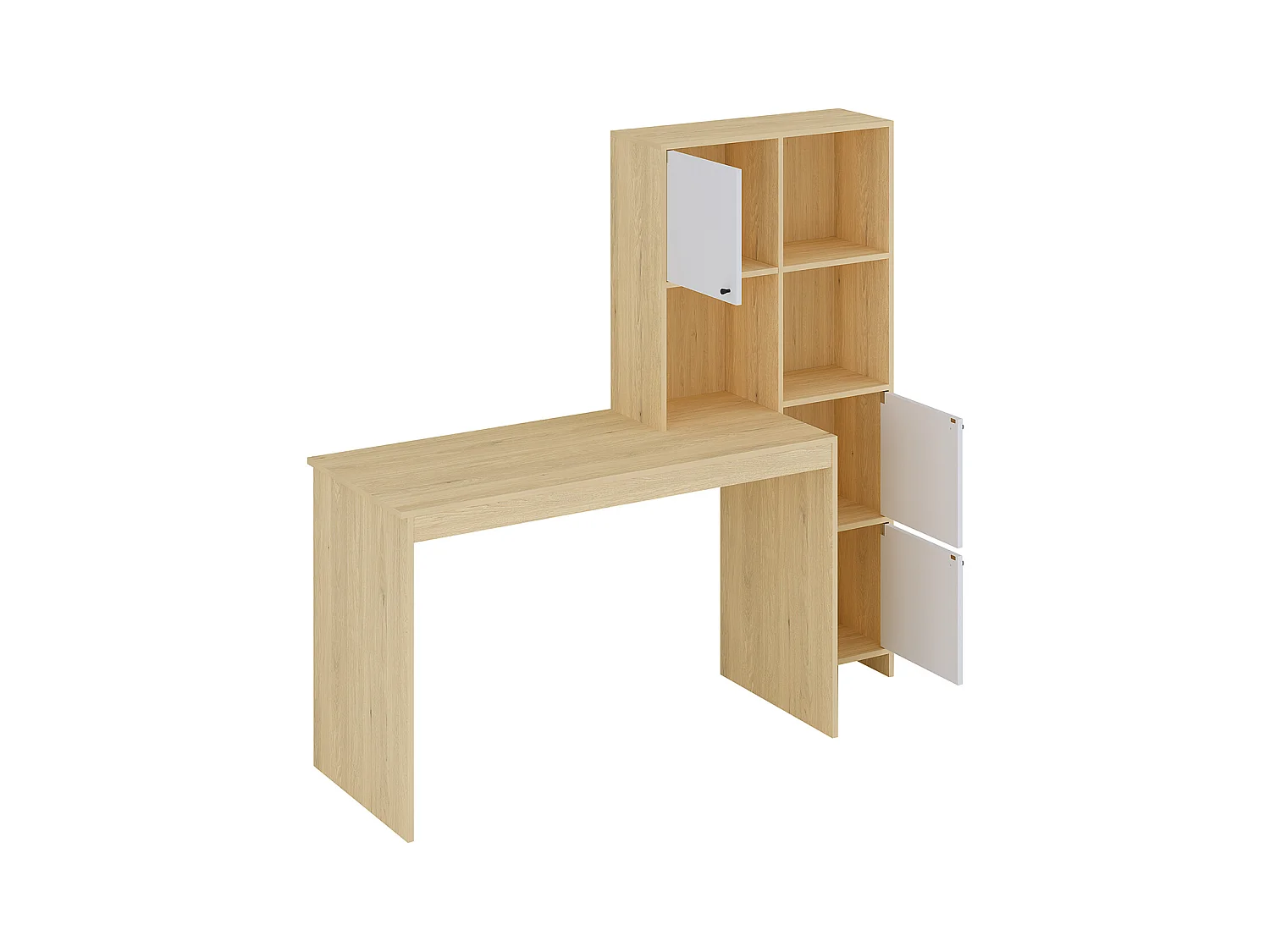 Escritorio con 3 armarios y 3 estantes - Color: Natural y blanco - ALIOBINI