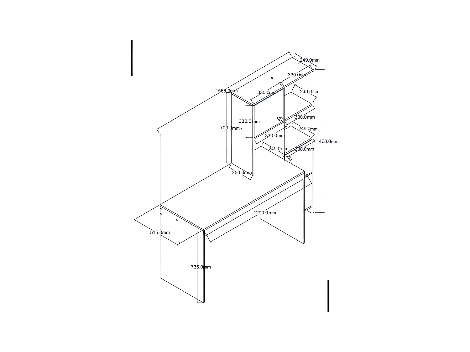 Escritorio con 3 armarios y 3 estantes - Color: Natural y blanco - ALIOBINI