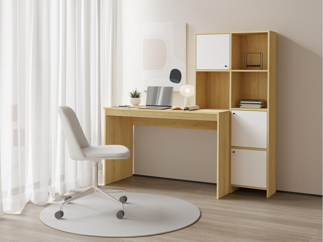 vente unique Bureau avec 3 placards et 3 niches - Coloris : Naturel et blanc - ALIOBINI