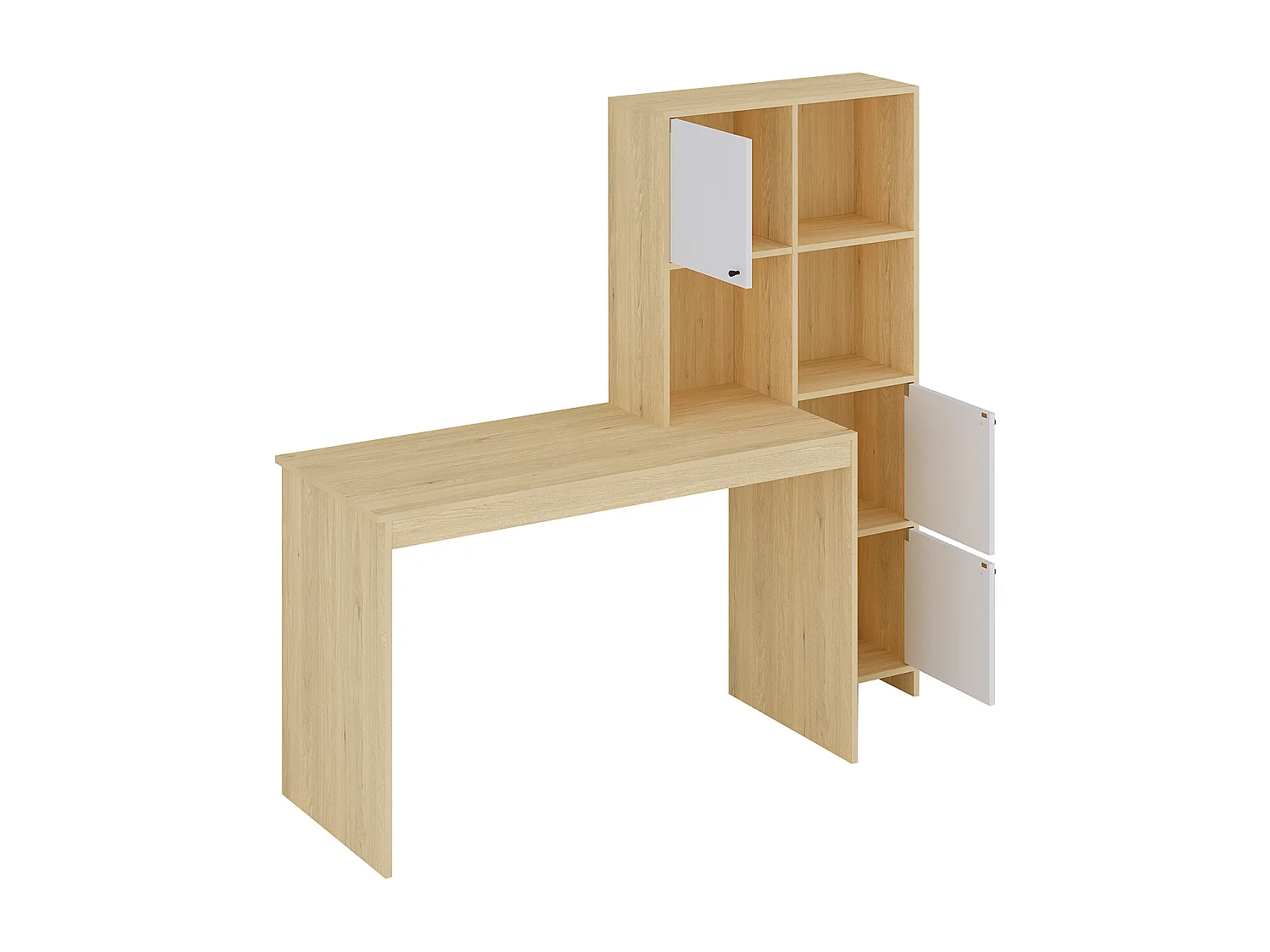 Schreibtisch mit 3 Schränken & 3 Ablagefächern - Holzfarben & Weiß - ALIOBINI