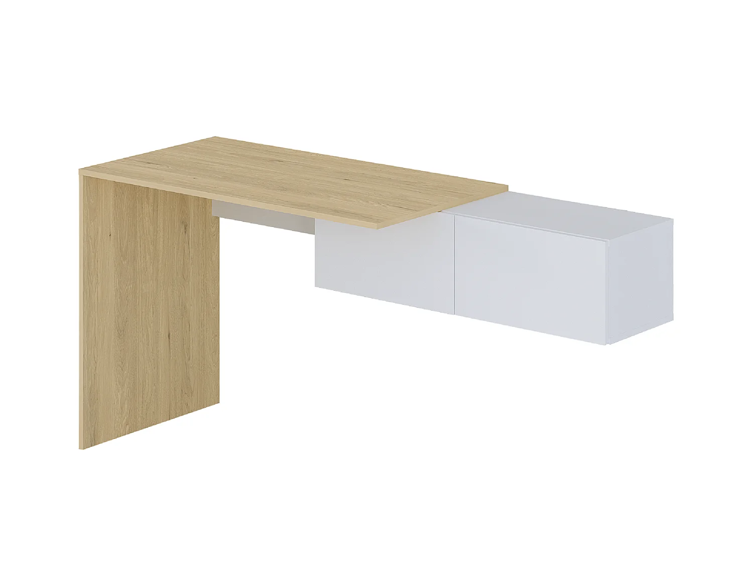 Hangend consolebureau met 2 kasten - Kleur: naturel en wit - MOLAWA