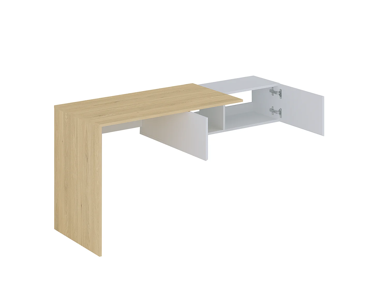 Hangend consolebureau met 2 kasten - Kleur: naturel en wit - MOLAWA