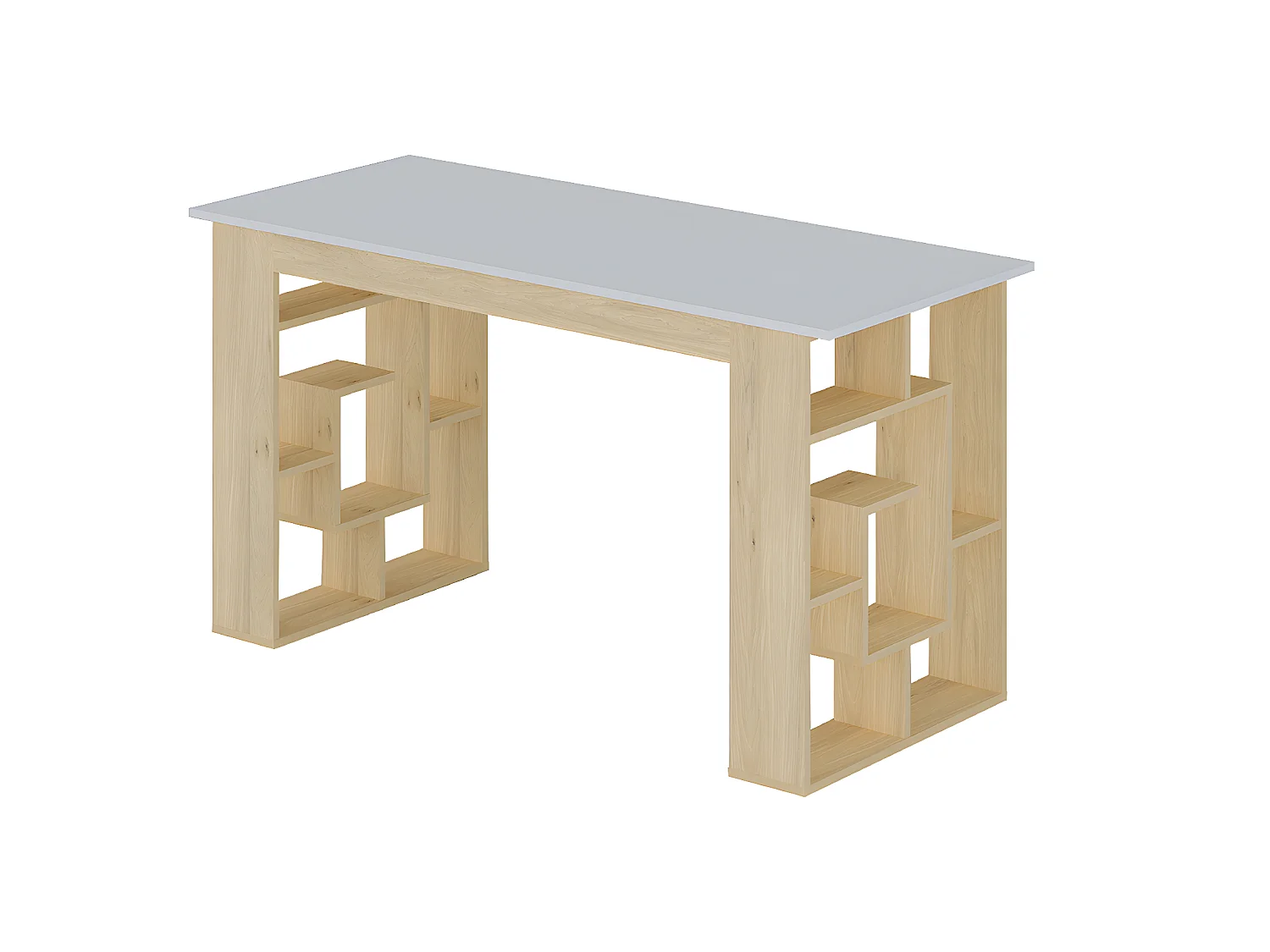 Bureau avec 10 étagères - Coloris : Naturel et blanc - JOVISO