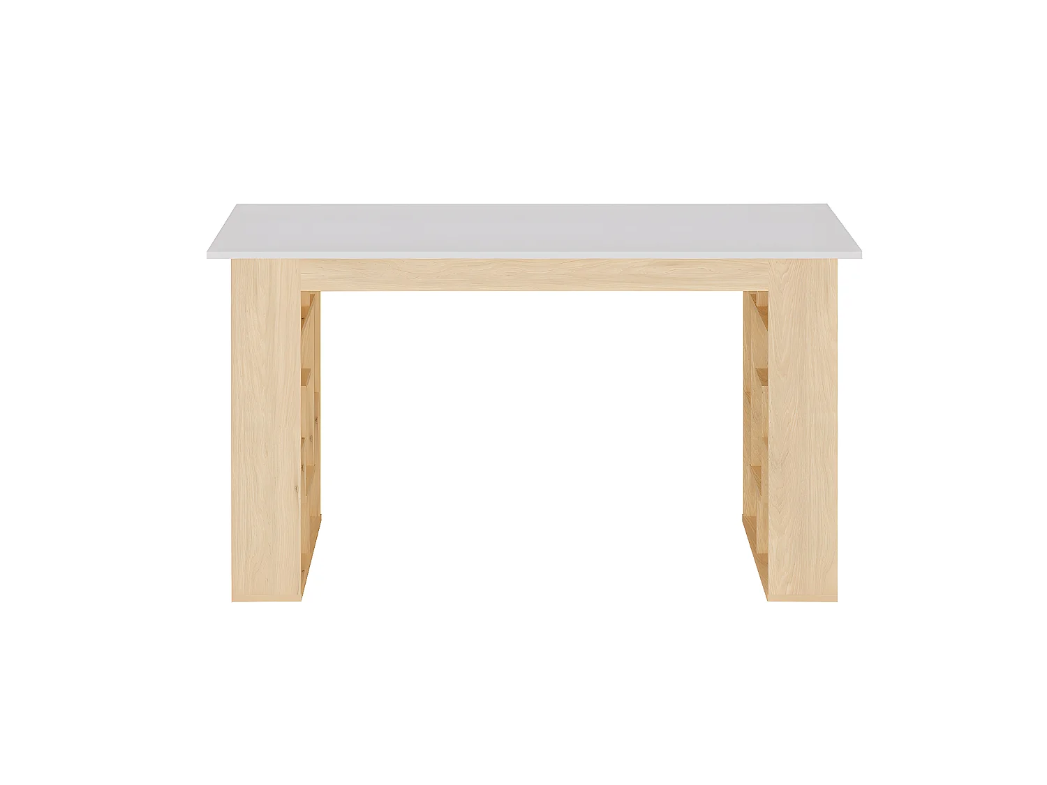 Biurko z 10 półkami - Naturalny i biały - JOVISO