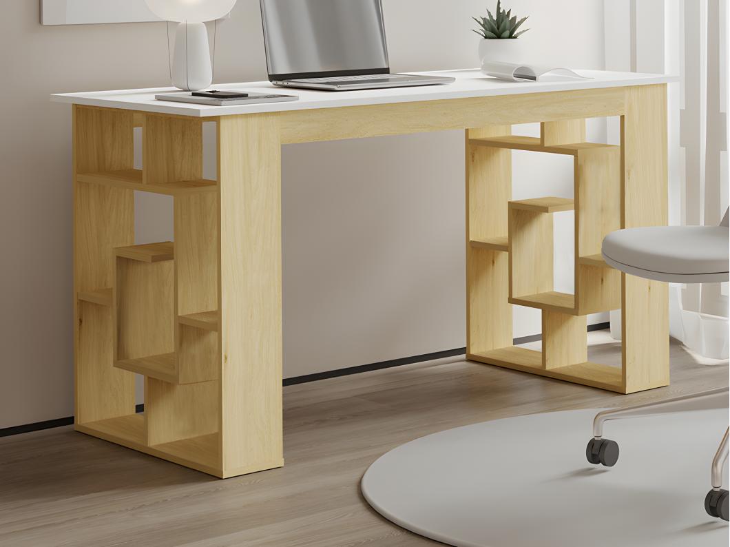 Bureau met 10 planken - Kleur: naturel en wit - JOVISO