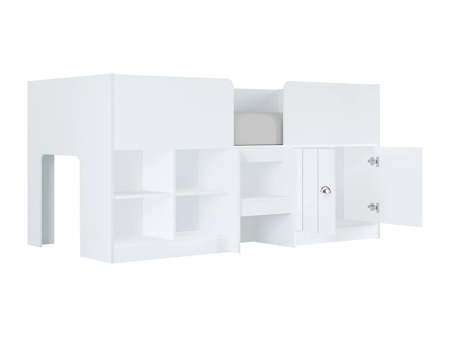 Lit mi-hauteur 90 x 190 cm avec rangements - Coloris : Blanc - BOUTANIO