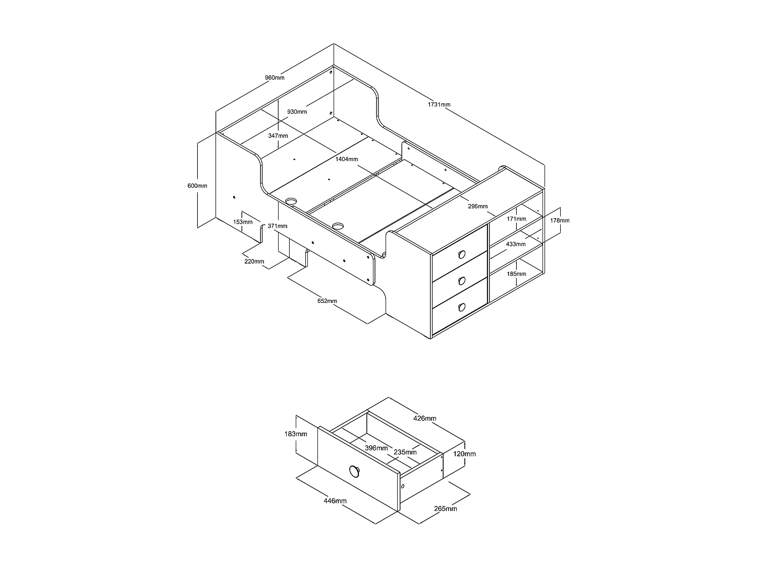 Letto evolutivo 90 x 140/170/200 cm Con vani portaoggetti Naturale e Bianco  - GAROLIO