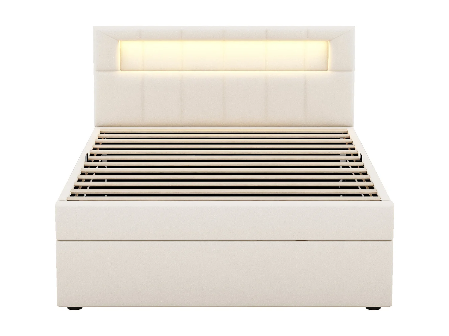 Letto contenitore imbottito 90x200 cm - con illuminazione LED - in velluto - Beige