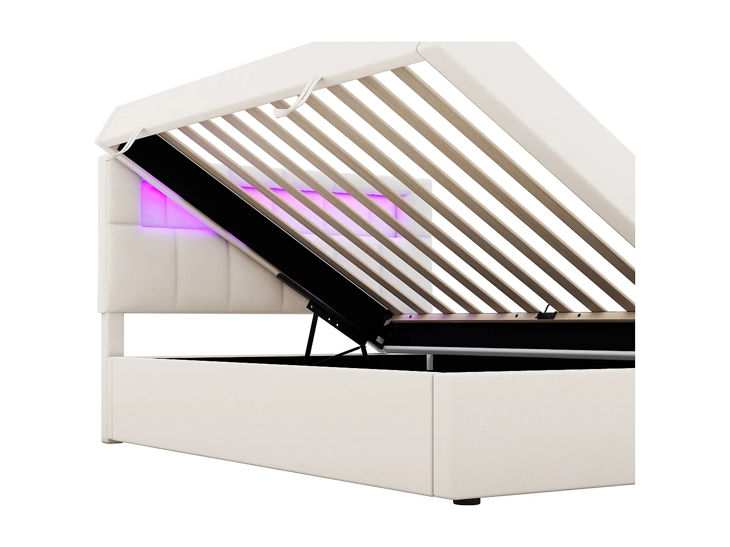 Letto contenitore imbottito 90x200 cm - con illuminazione LED - in velluto - Beige