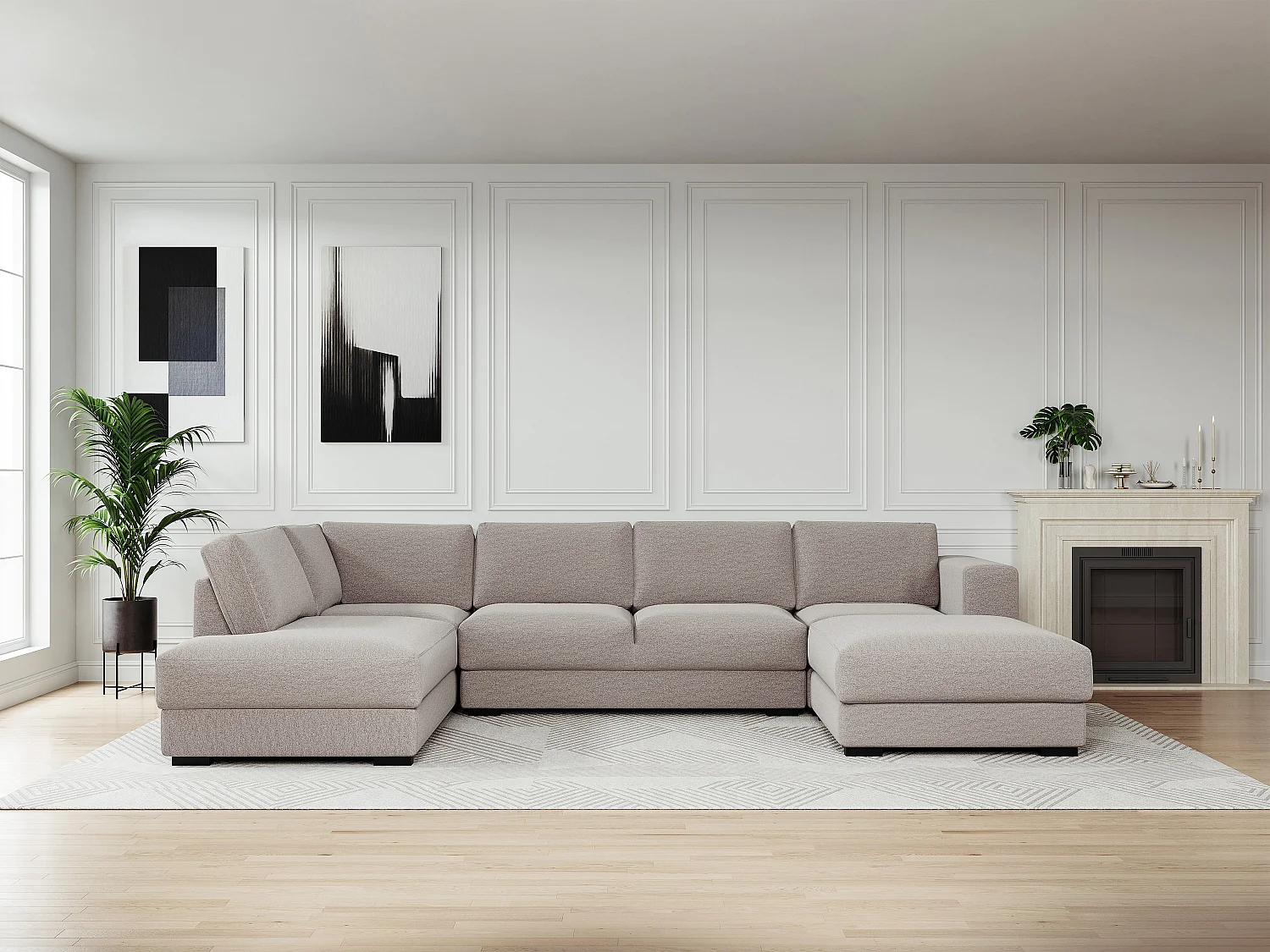 Højrehjørnsofa panoramasofa i beige stof højresides panoramasofa i beige stof MESETA