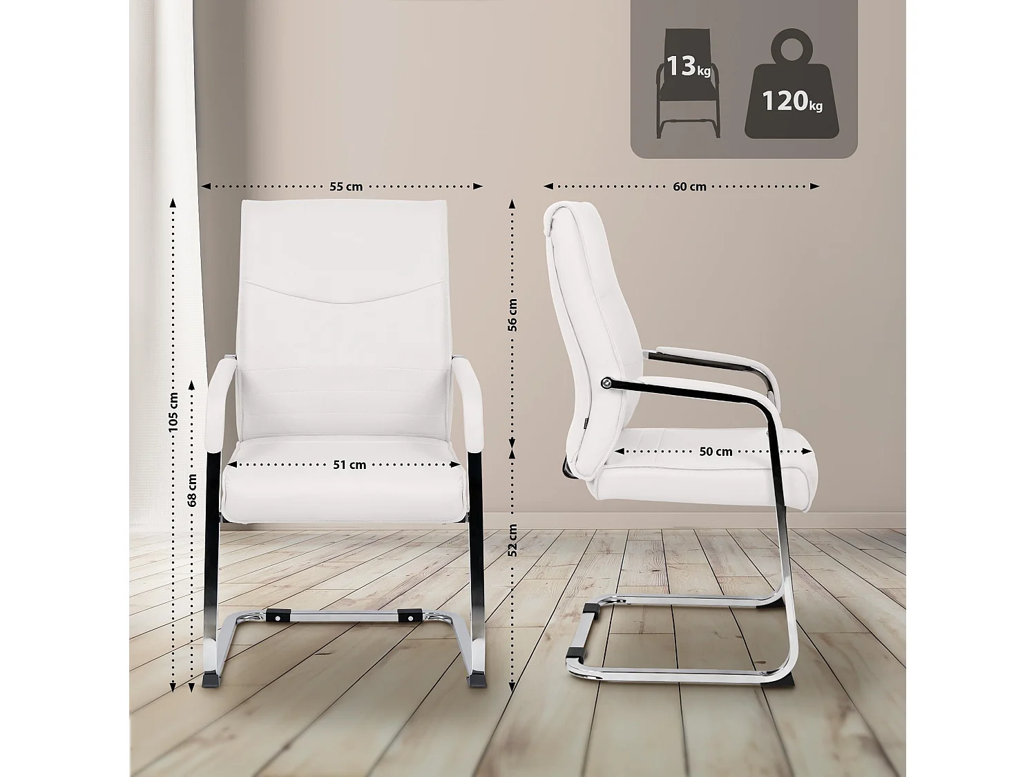 Lot de 2  chaises oscillantes - Similicuir - Blanc - Hobart