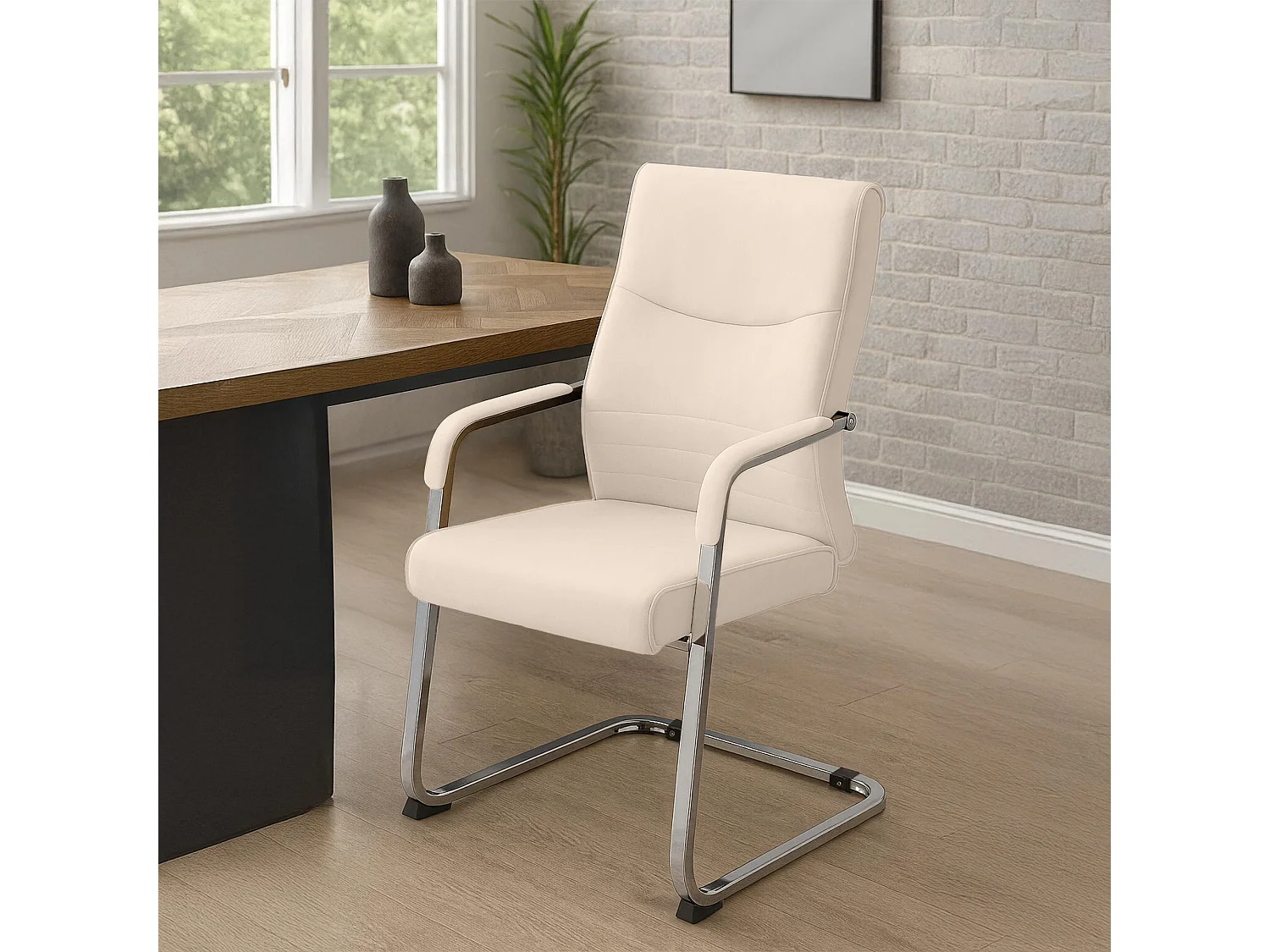 Lot de 2  chaises oscillantes - Similicuir - Crème - Hobart