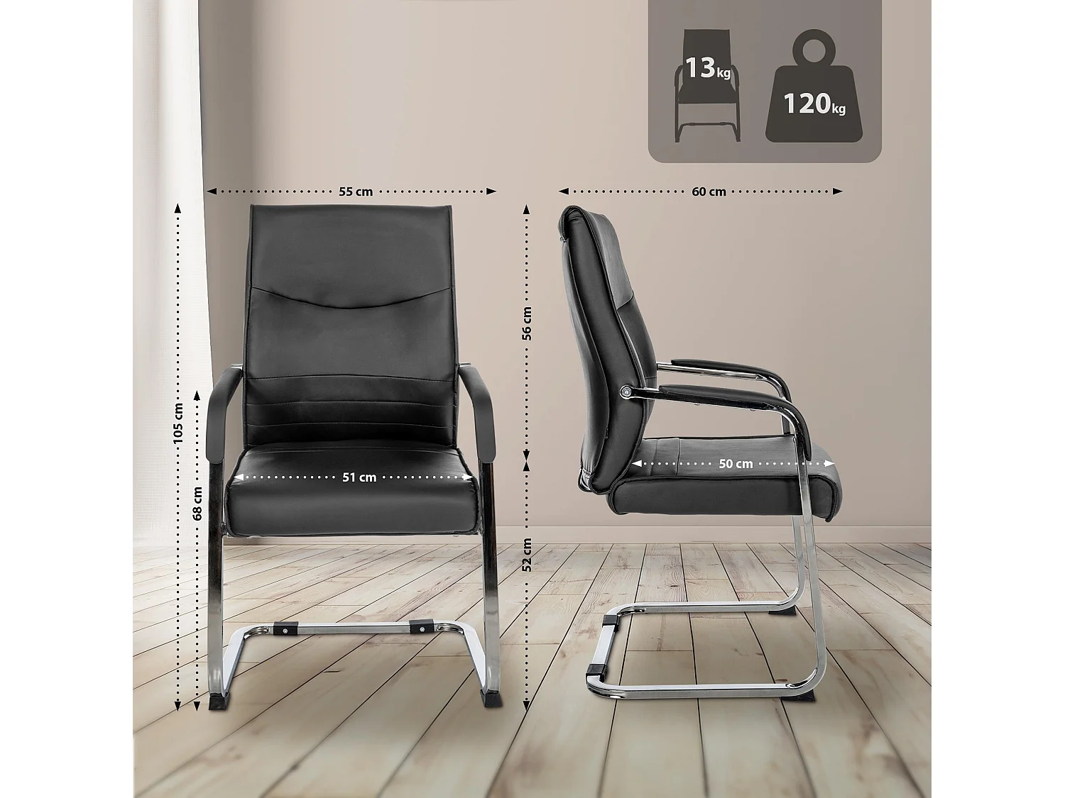 Lot de 2  chaises oscillantes - Similicuir - Noir - Hobart