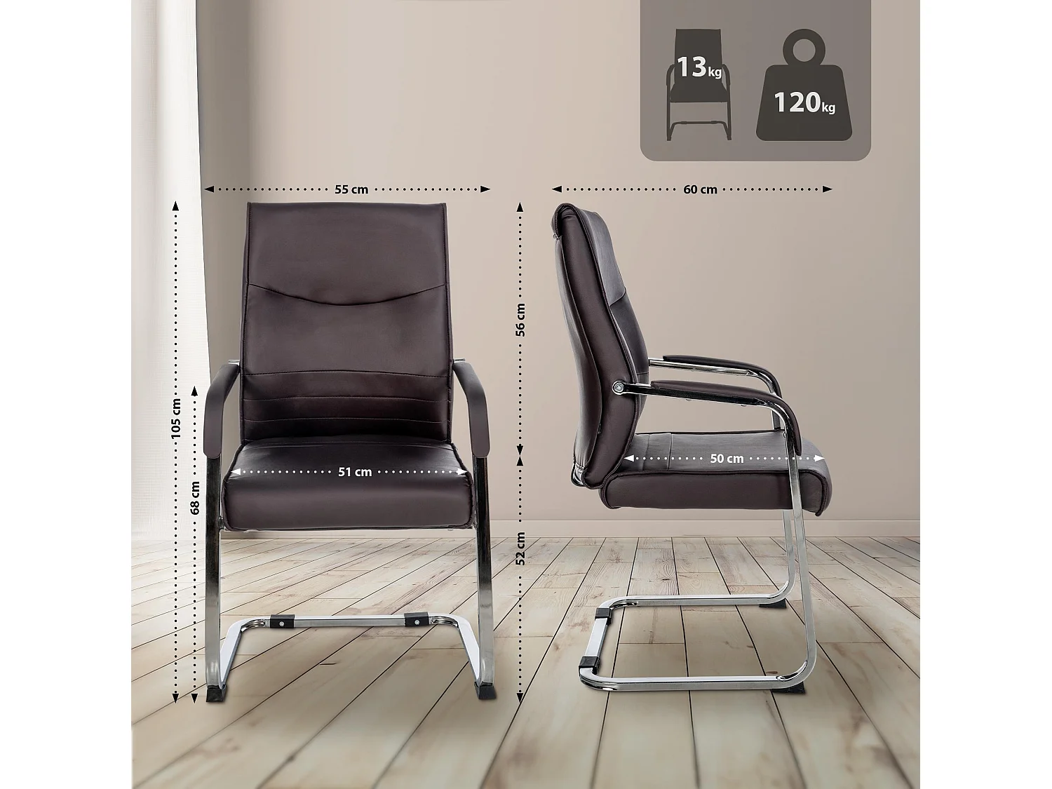 Lot de 2  chaises oscillantes - Similicuir - Marron - Hobart