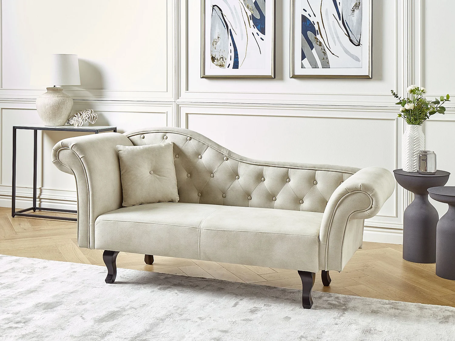 Chaise longue fluweel lichtbeige linkszijdig LATTES II