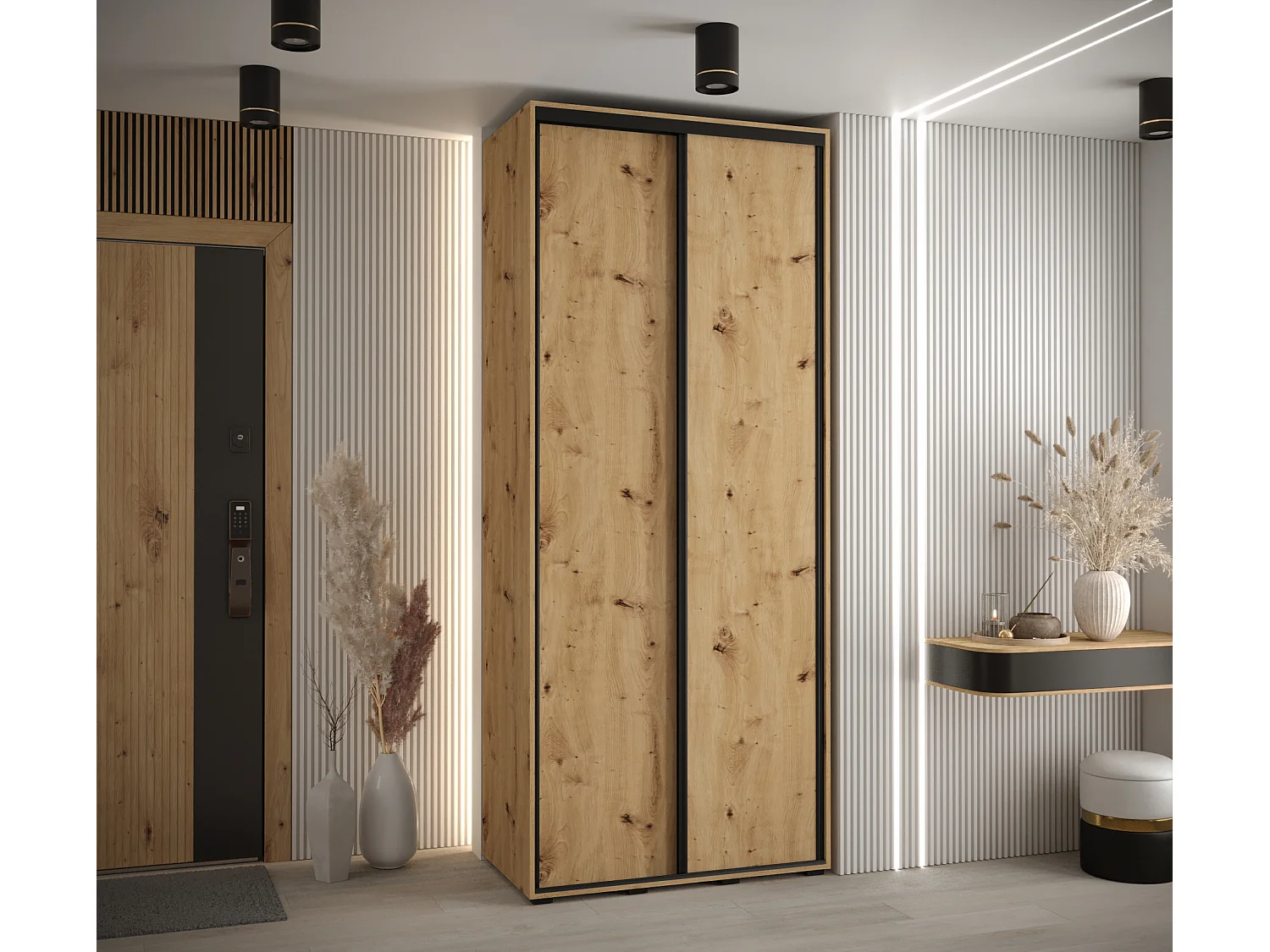 ARMOIRE DAVOS 1 À PORTES COULISSANTES 235,2/100/45 2 portes (Artisan/Artisan/Noir)