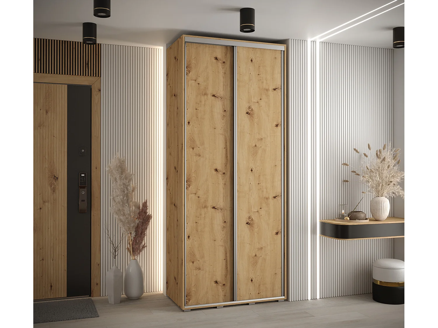 ARMOIRE DAVOS 1 À PORTES COULISSANTES 235,2/100/60 2 portes (Artisan/Artisan/Argent)