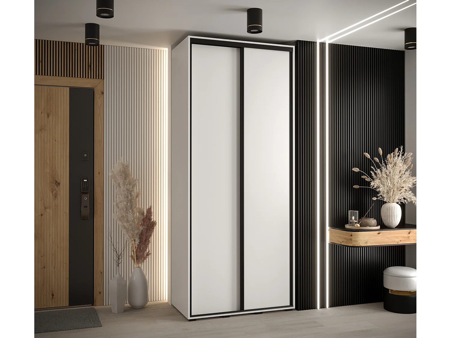 ARMOIRE DAVOS 1 À PORTES COULISSANTES 235,2/100/60 2 portes (Blanc/Blanc/Noir)