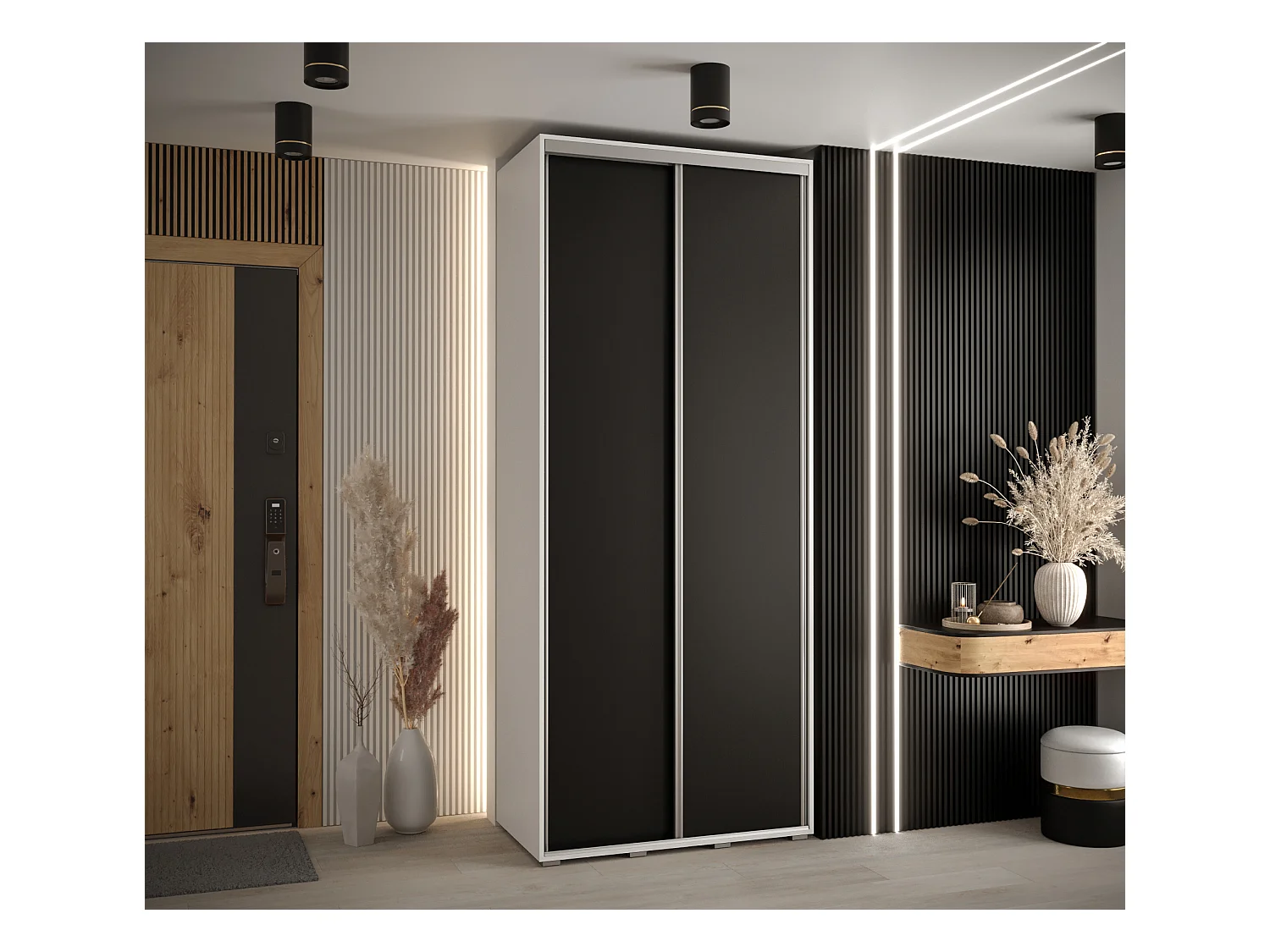 DAVOS 1 KLEDINGKAST MET SCHUIFDEUREN 235,2/100/45 2 deuren (Wit/Zwart/Zilver)