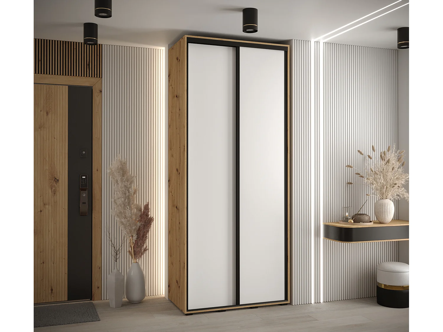 ARMOIRE DAVOS 1 À PORTES COULISSANTES 235,2/100/45 2 portes (Artisan/Blanc/Noir)