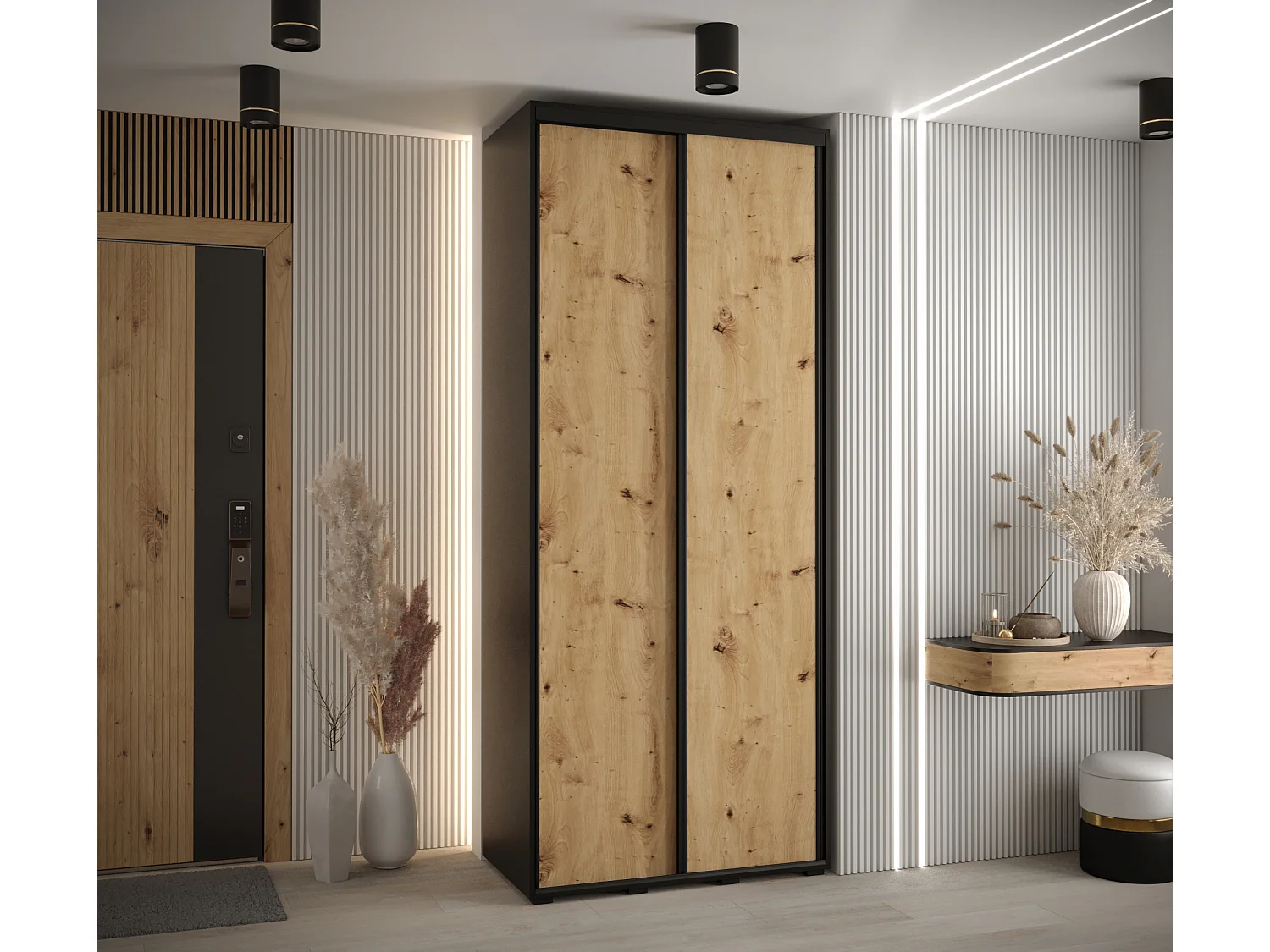 ARMOIRE DAVOS 1 À PORTES COULISSANTES 235,2/120/60 2 portes (Noir/Artisan/Noir)