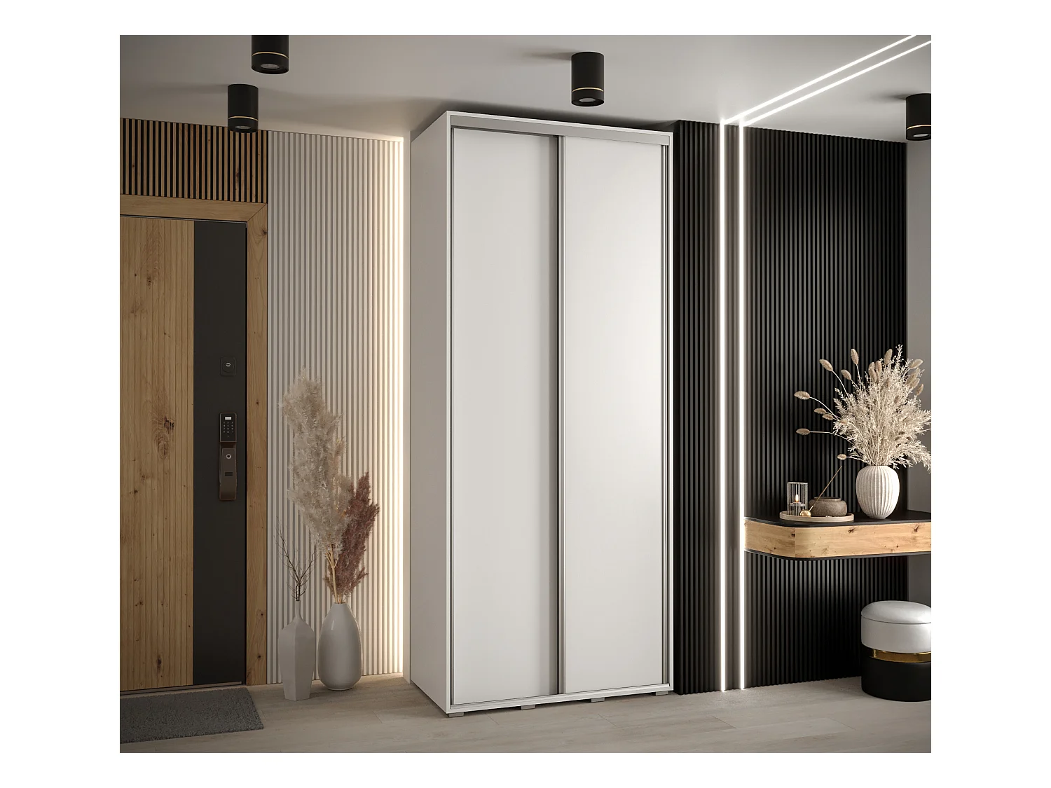 ARMOIRE DAVOS 1 À PORTES COULISSANTES 235,2/120/60 2 portes (Blanc/Blanc/Argent)