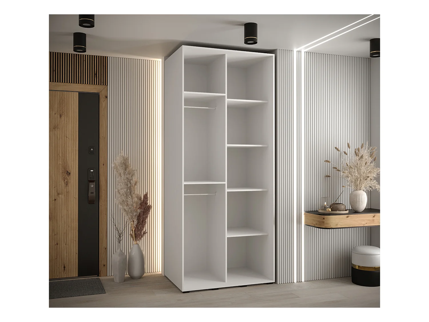 ARMOIRE DAVOS 1 À PORTES COULISSANTES 235,2/120/60 2 portes (Blanc/Blanc/Argent)
