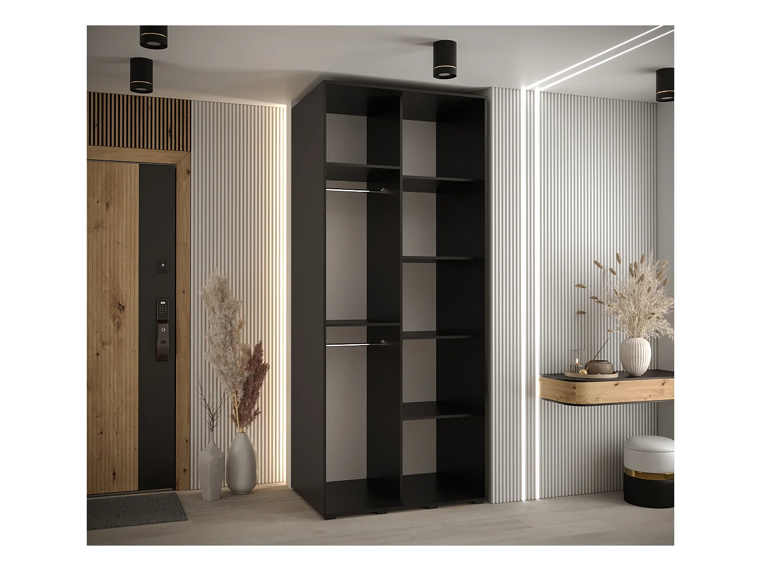 ARMOIRE DAVOS 1 À PORTES COULISSANTES 235,2/120/60 2 portes (Noir/Artisan/Argent)