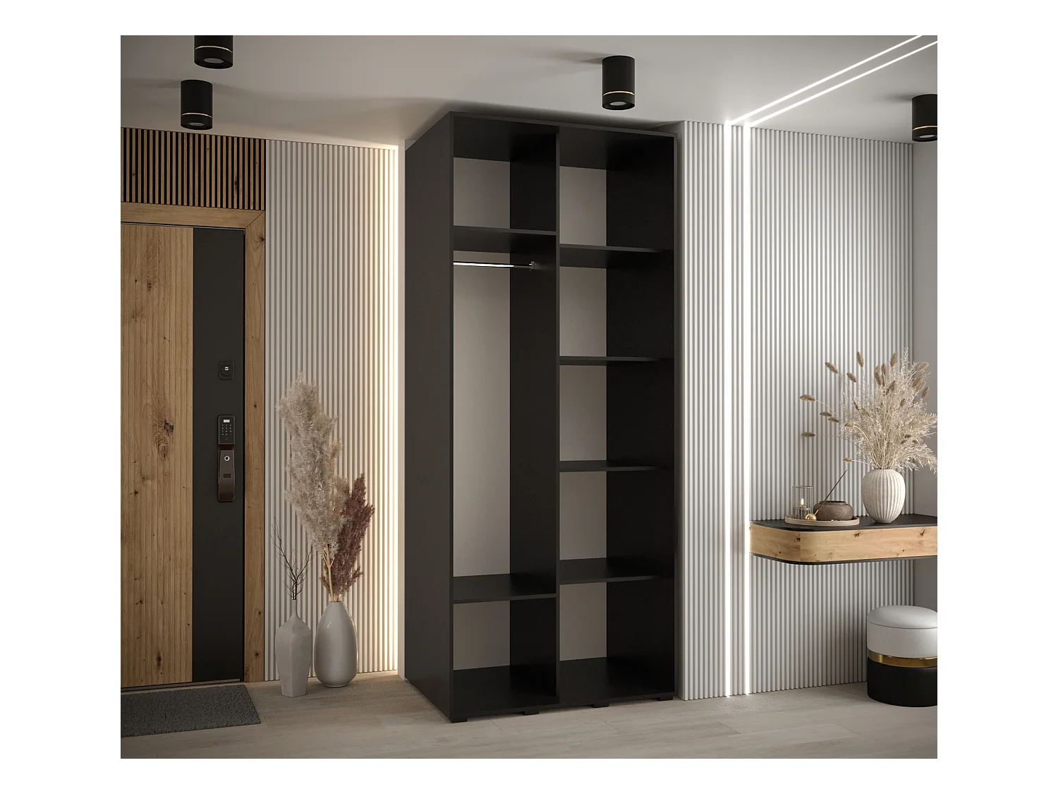 ARMOIRE DAVOS 1 À PORTES COULISSANTES 235,2/120/60 2 portes (Noir/Artisan/Argent)