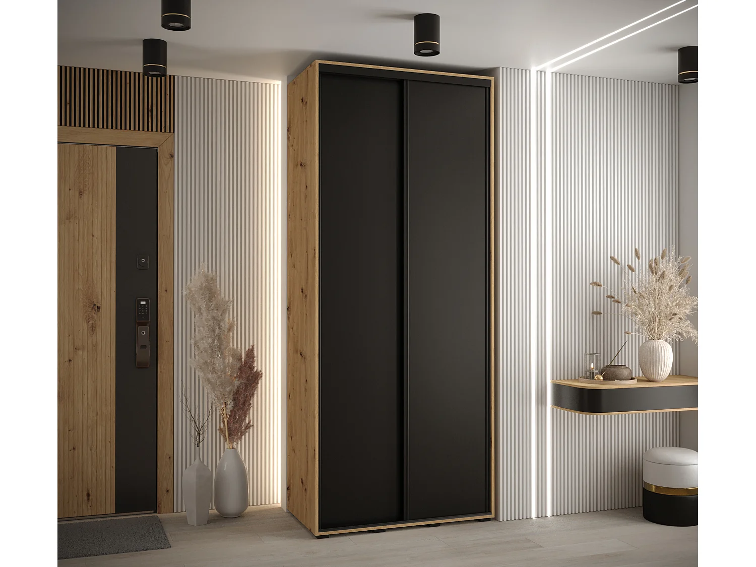 ARMOIRE DAVOS 1 À PORTES COULISSANTES 235,2/120/45 2 portes (Artisan/Noir/Noir)