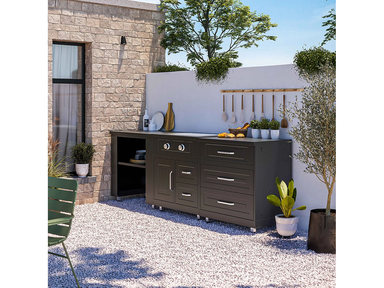 Cuisine d'extérieur 3 modules avec gazinière