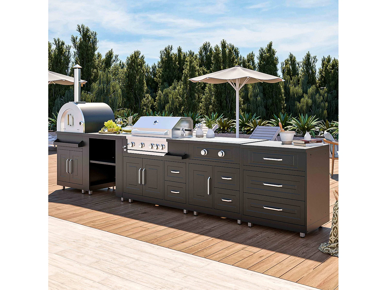 Cuisine d'extérieur, 5 éléments et 3 modules de cuisson