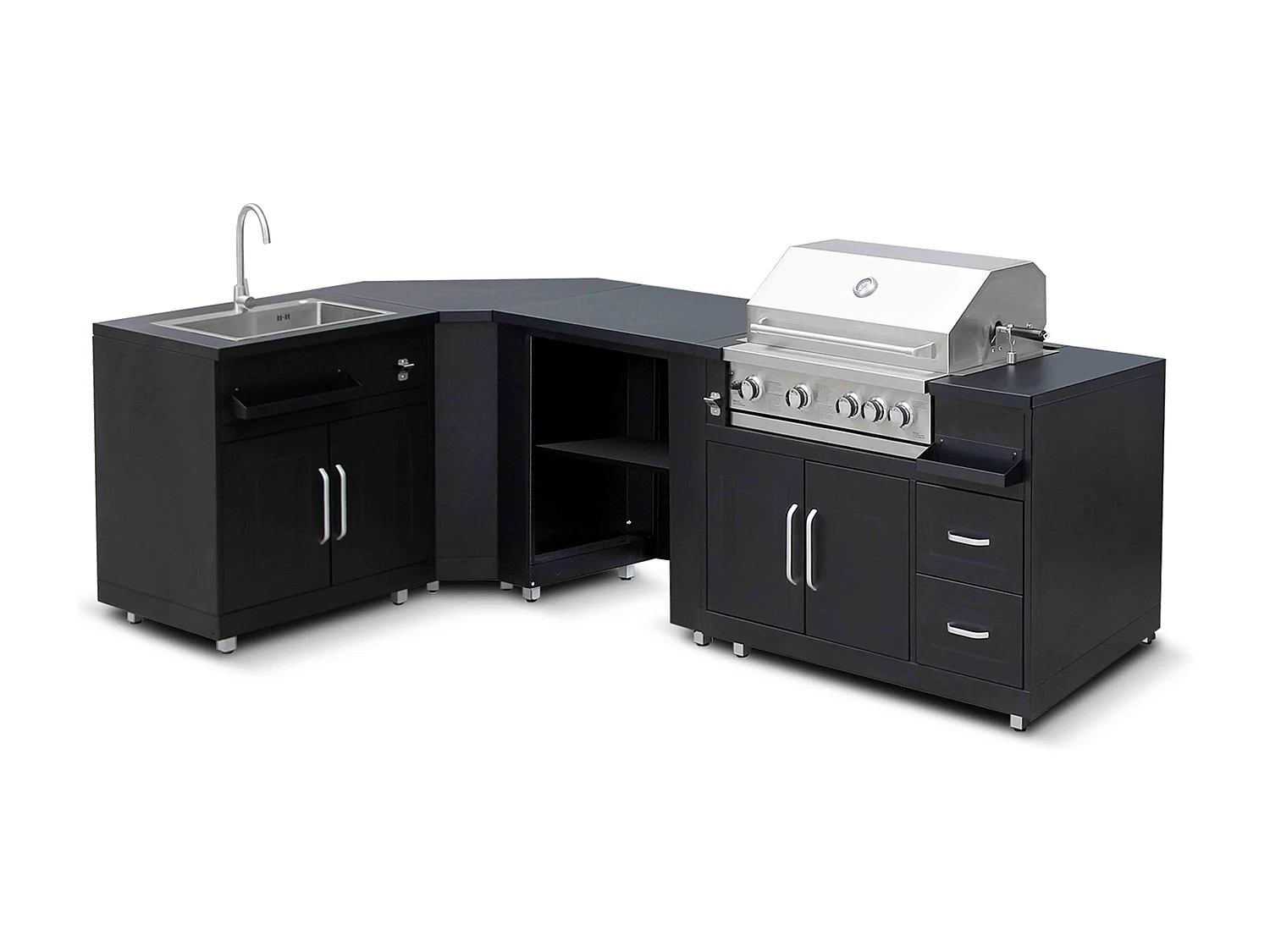 Buitenkeuken hoekopstelling met 4 elementen inclusief gootsteen