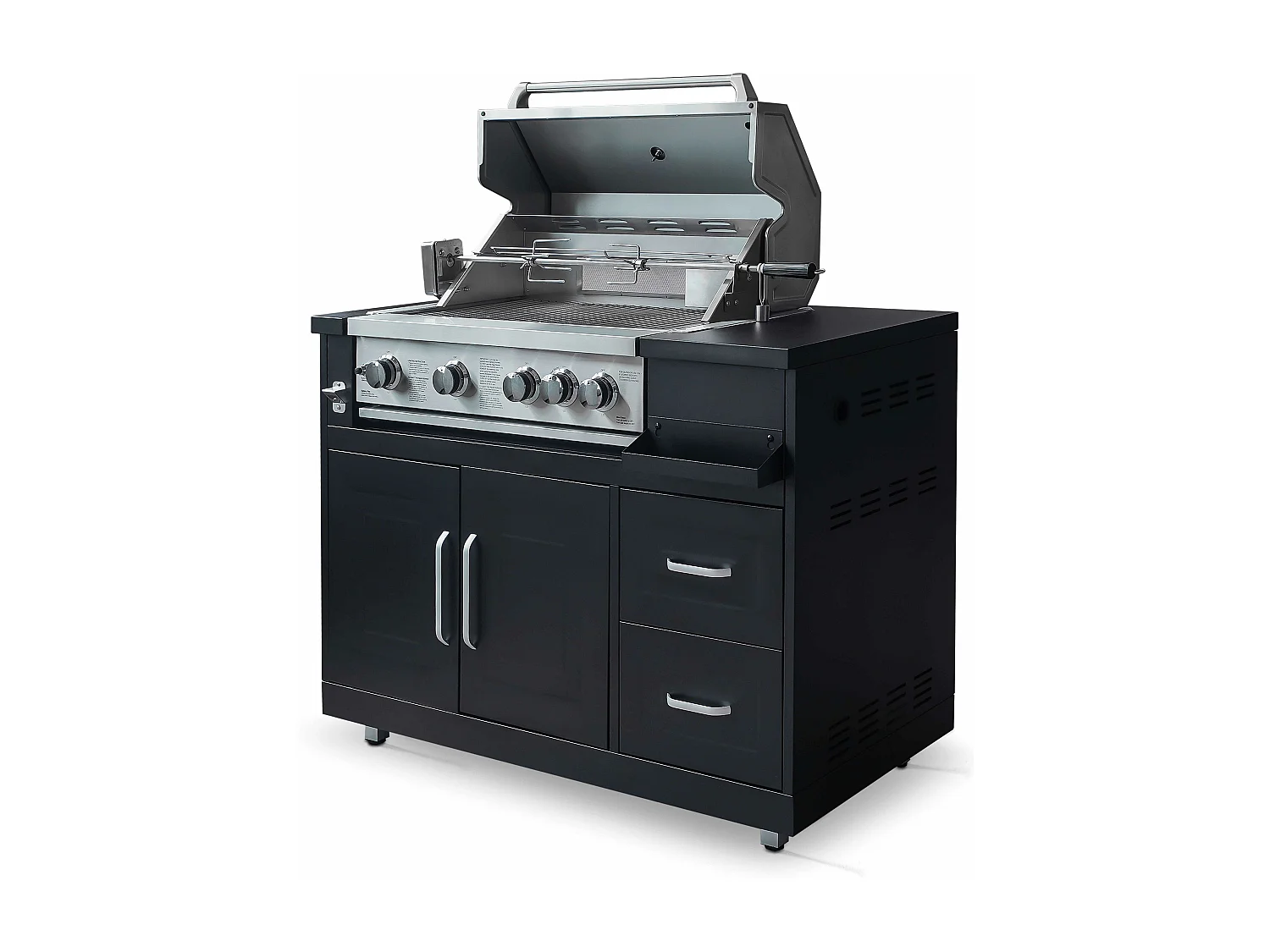 Meuble barbecue gaz 4 brûleurs et rôtissoire pour cuisine extérieure